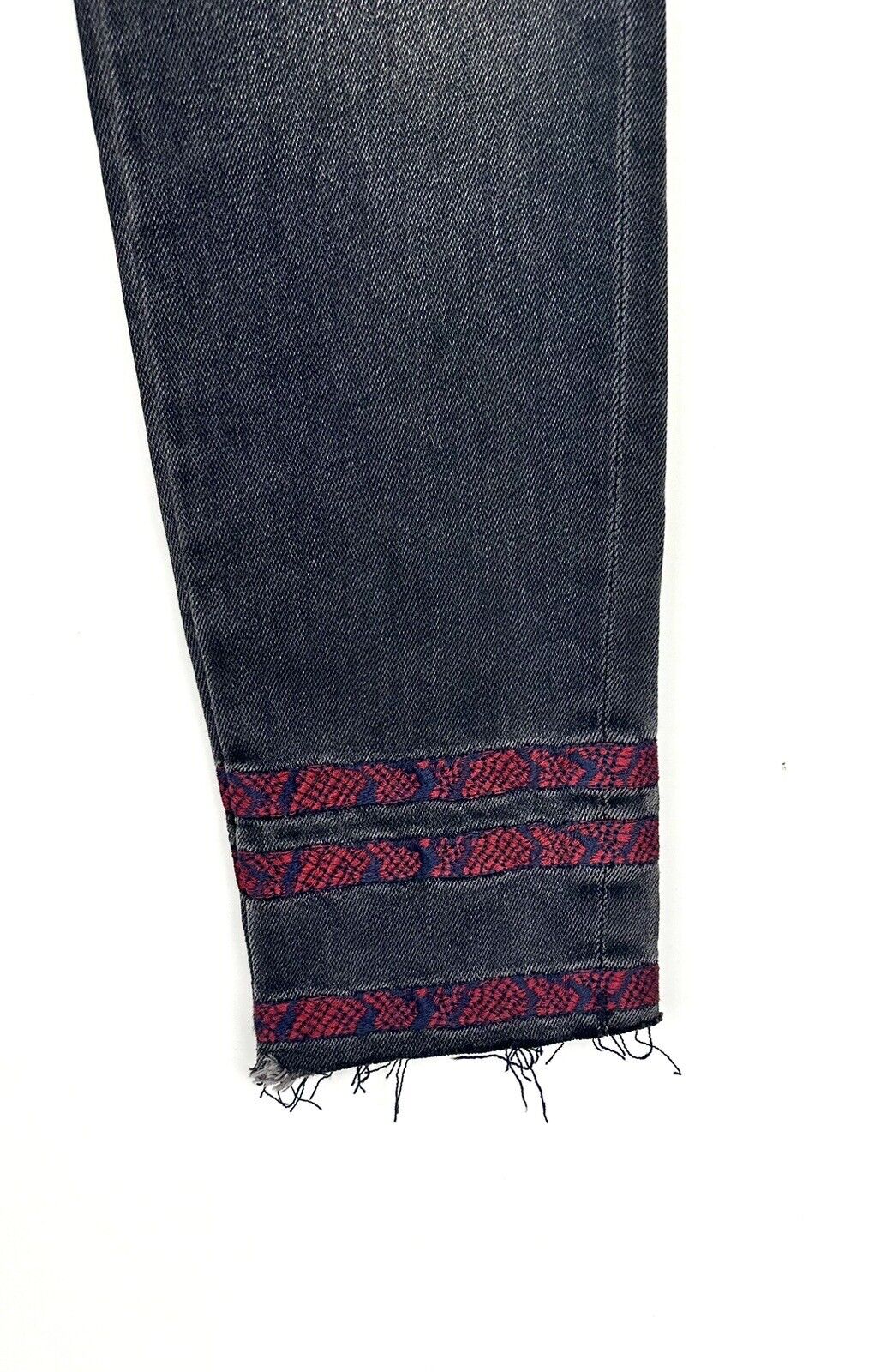 Driftwood Women’s Size 26 Black Frayed Hem Red Skinny Jeans Retails $148