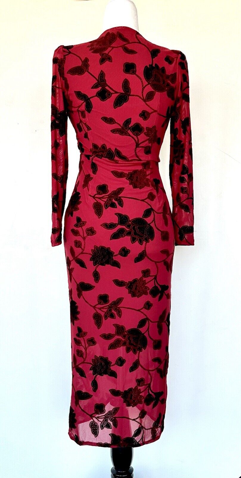 Ivy City Dark Red Burnout Net And Velvet Dress Retail $128 XXS NWT
