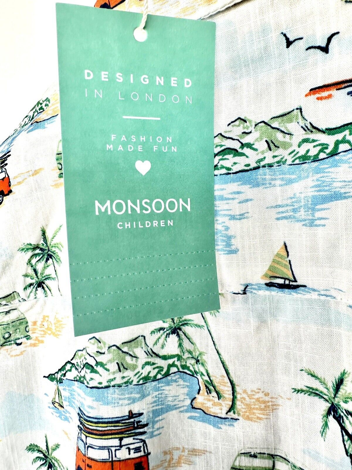 Monsoon Vintage Style Camper Van SS White Shirt 12-18 M Price $35 Retro Cotton