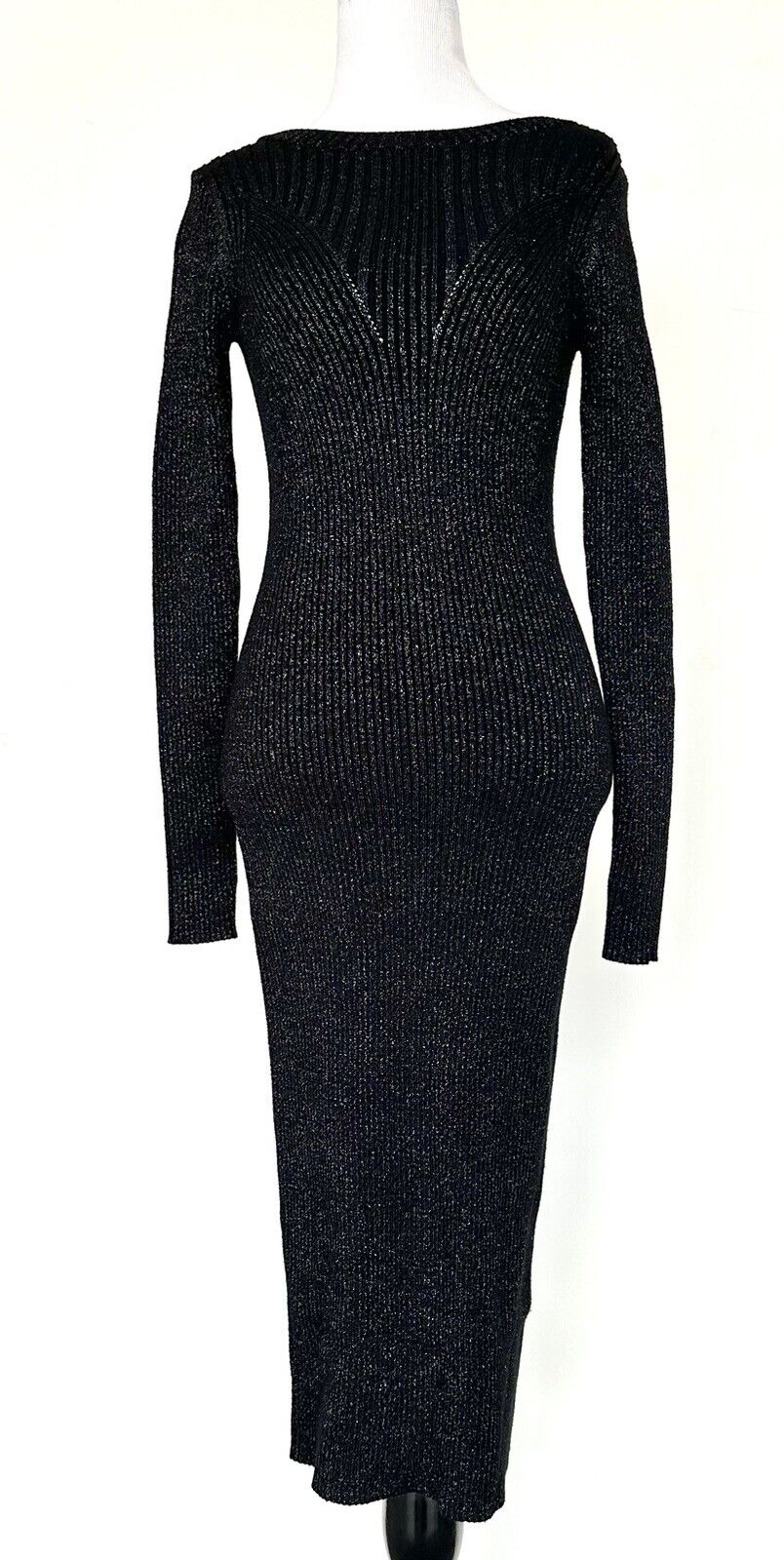 Kourt Black Knit Sweater Dress Metallic Thread Size S Price $60 NWT