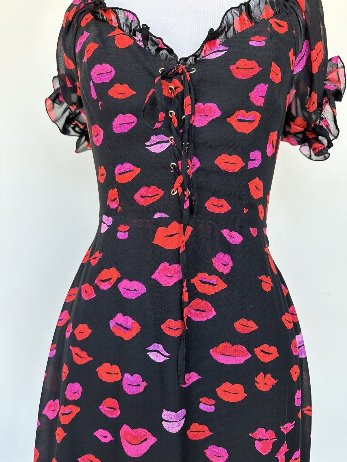 Betsey Johnson Black & Red Lips Lace Up Dress Retails $118 Price $89 Size 2
