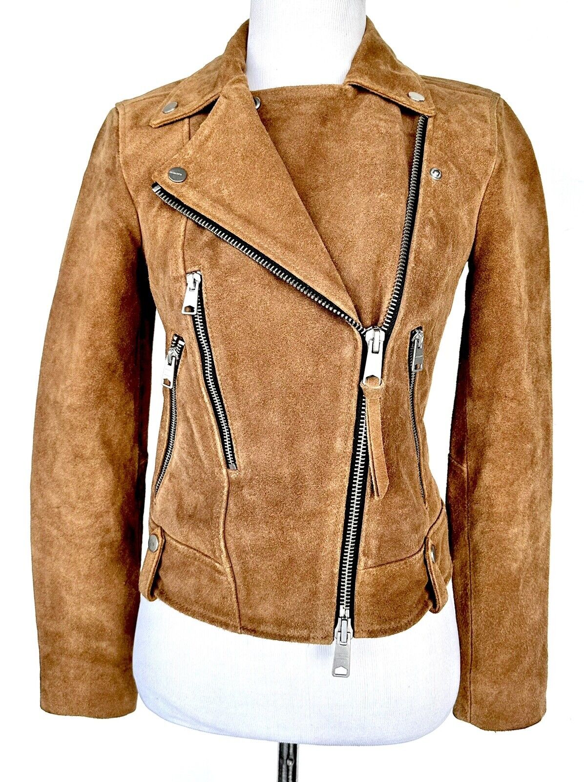 AllSaints Tan Neko Suede Leather Biker Jacket NWT Retail $489 Price $275 Size 0