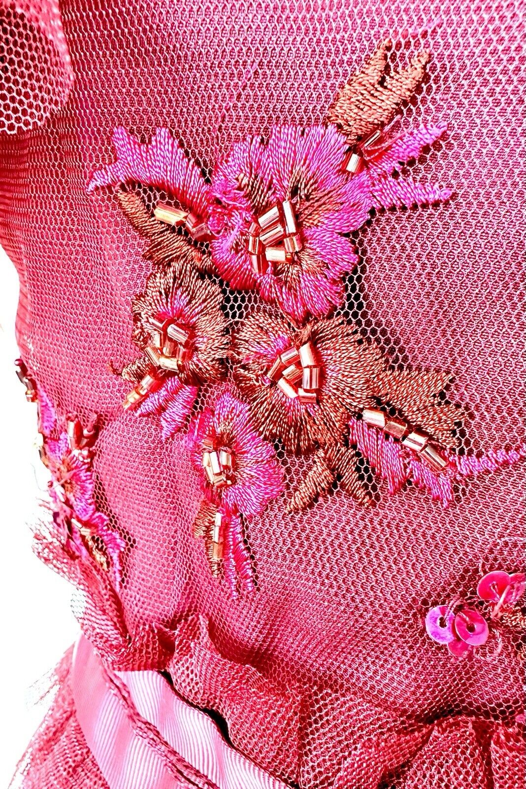 Ivy City Red Beaded Anastasia Tulle Dress Tiered Retail $218 Size XS