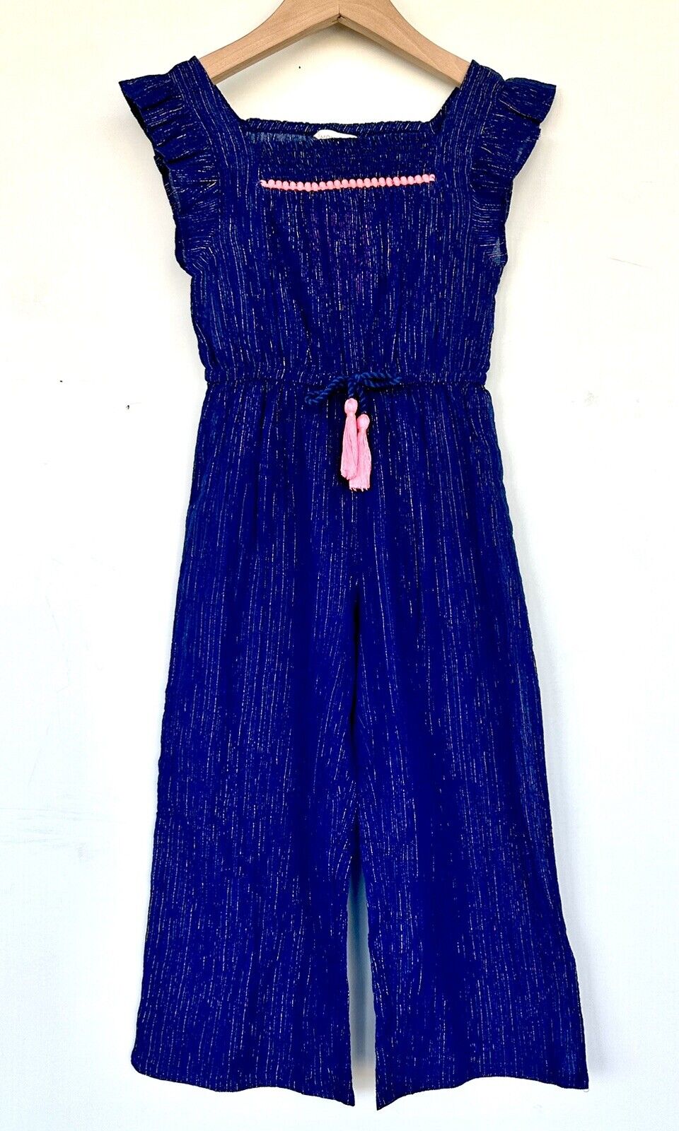 Monsoon Girls Metallic Stripe Jumpsuit Age 4 Flutter Cap Sleeve Tassel Ties