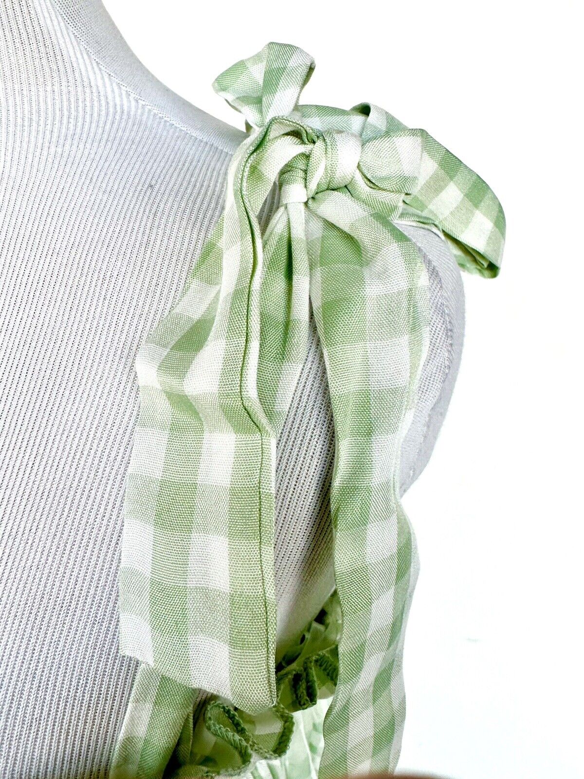 Enmerci Green Gingham Maxi Dress Tie Shoulder Strap Size M Tiered $58 &Merci