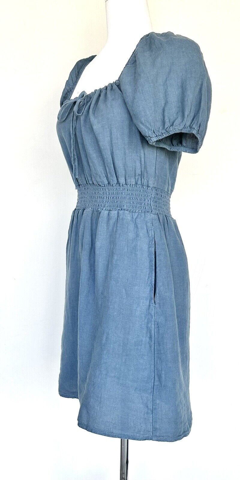 Anthropologie Cloth And Stone Blue Linen Dress Retail $148 Price $65 XS