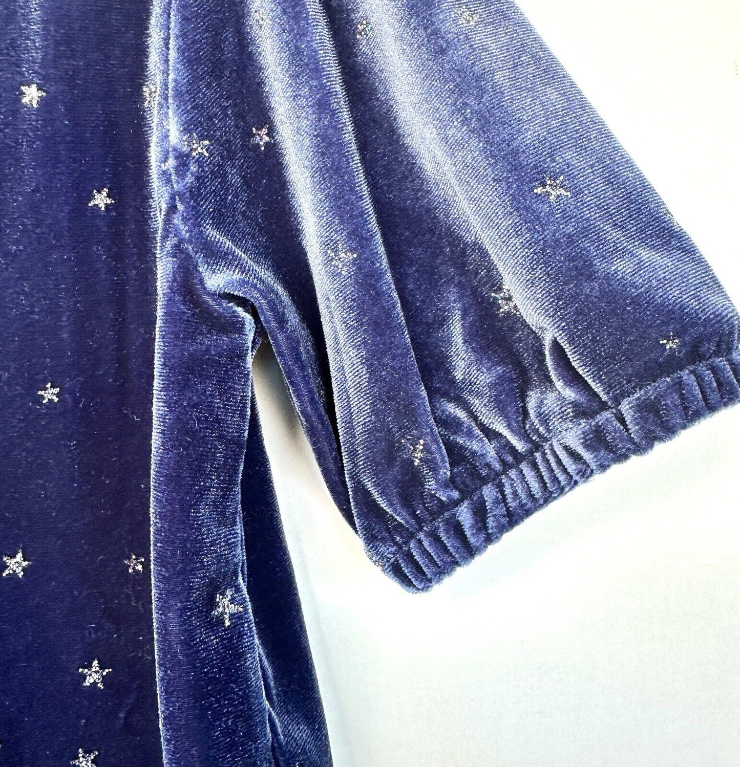 J Crew Blue Velvet Puff Sleeve Glitter Star Top Retails $49.50 Age 4-5 XS NWT