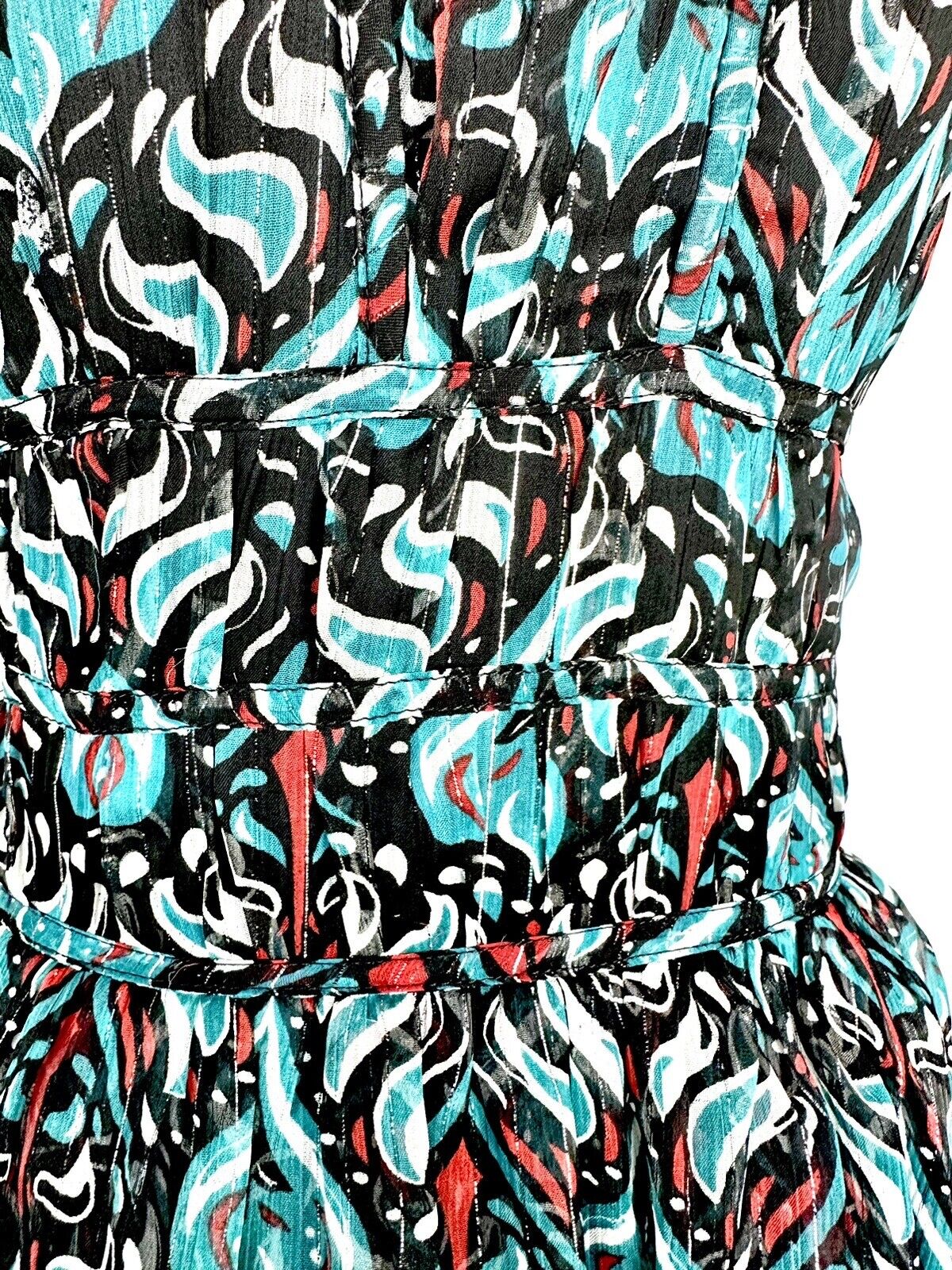 Walter Baker Teal Black Red Peplum Metallic Dress Retail $218 Price $72 XS