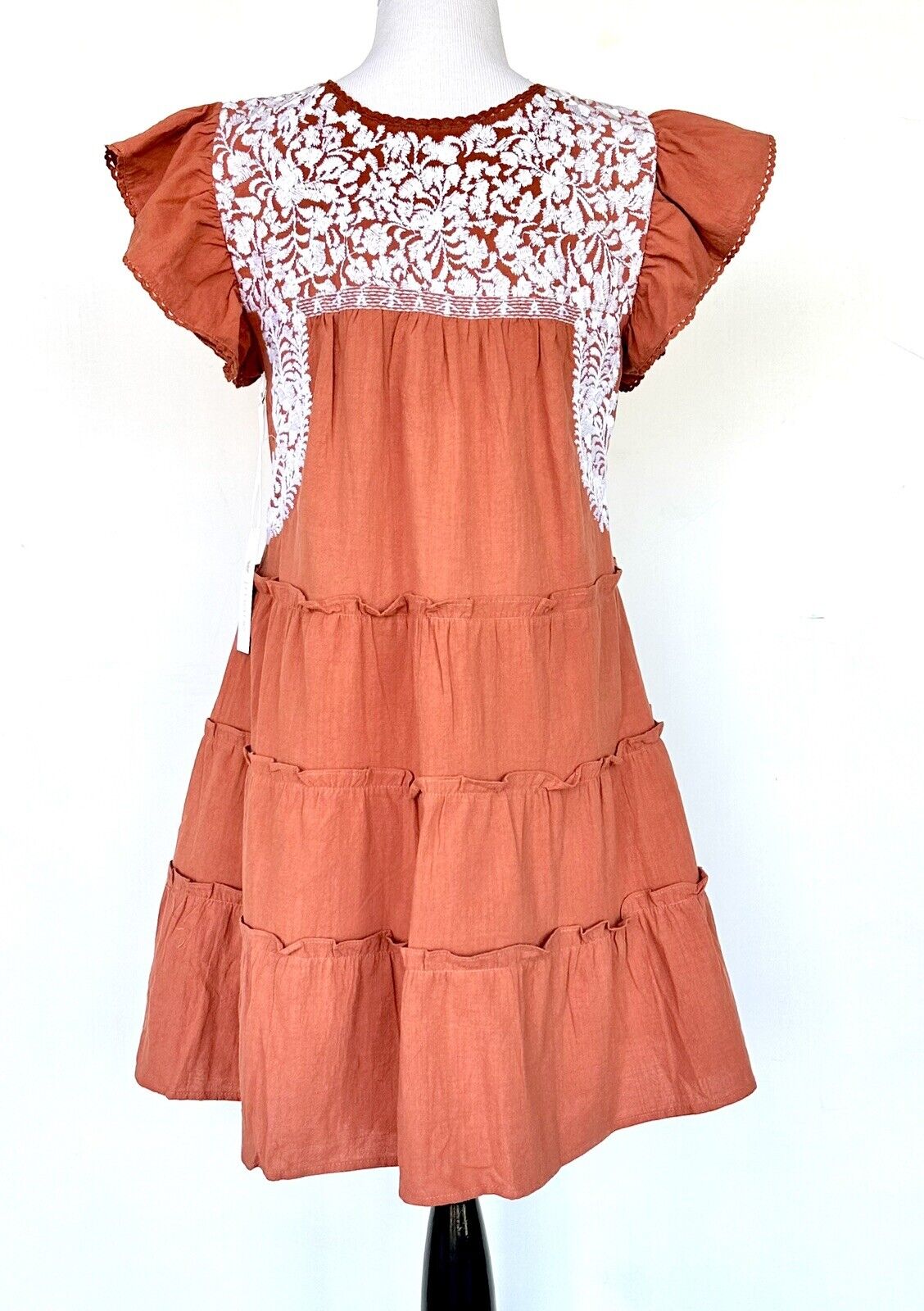 NWT J Marie embroidered Tiered Autumn Dress size S Retail $124 Price $69 Rust