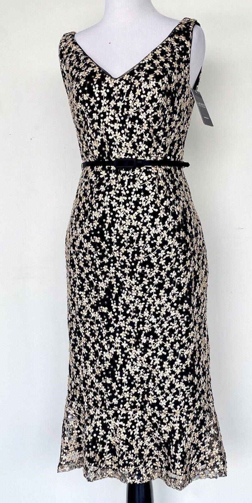 LAUREN RALPH LAUREN Black Gold Embroider Sequin Dress 2 Retail $265 Price $89