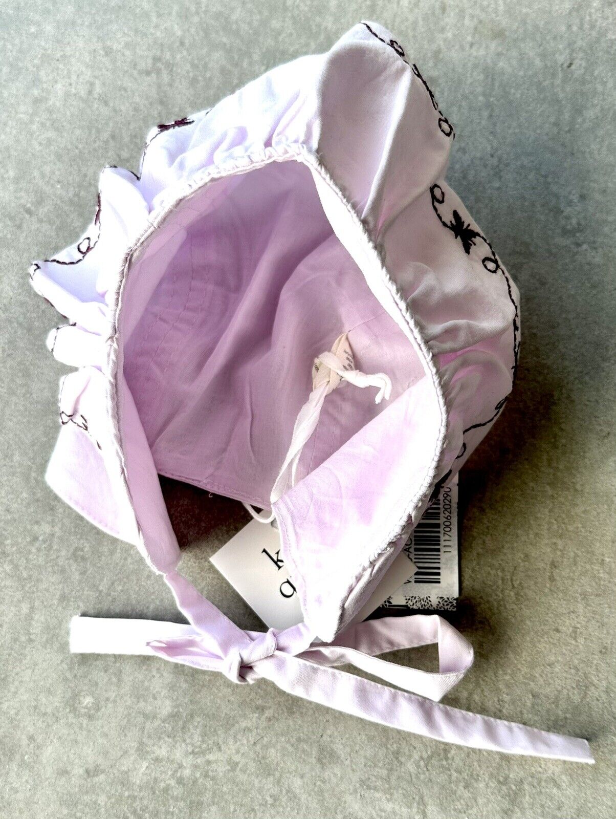 Kate Quinn Embroidered Bonnet 3-6 Months Orchid Ice Pale Pink Organic Cotton