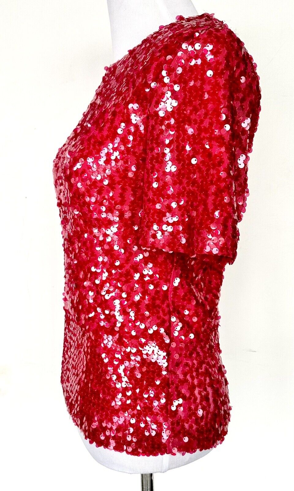 WAYF Red La Dame Sequined Padded Shoulder Top Retails $89 Size XS