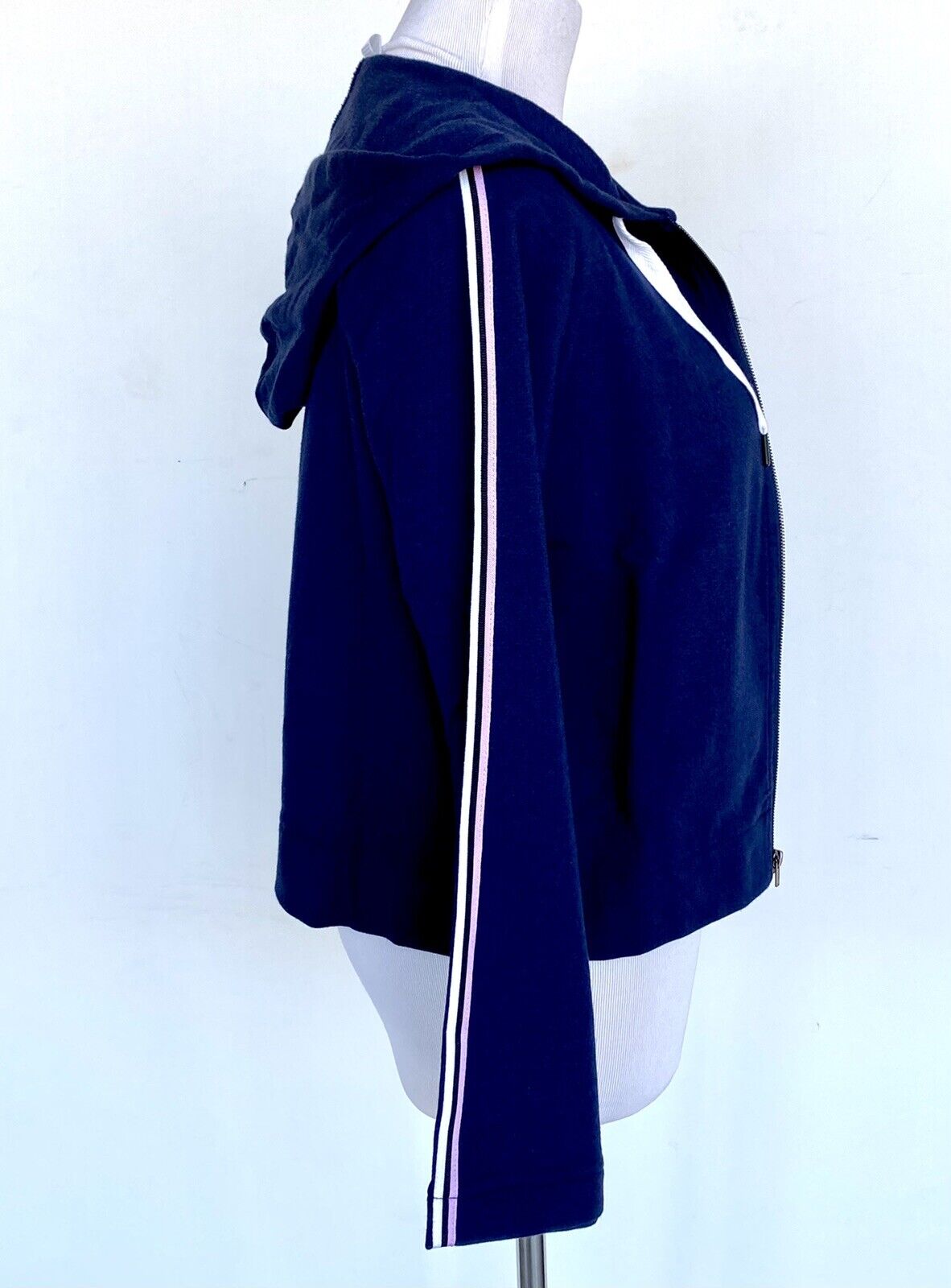 Splendid Hoodie Zip Jacket Navy Bell Sleeve With Stripes Retail $88 Price $39 XS