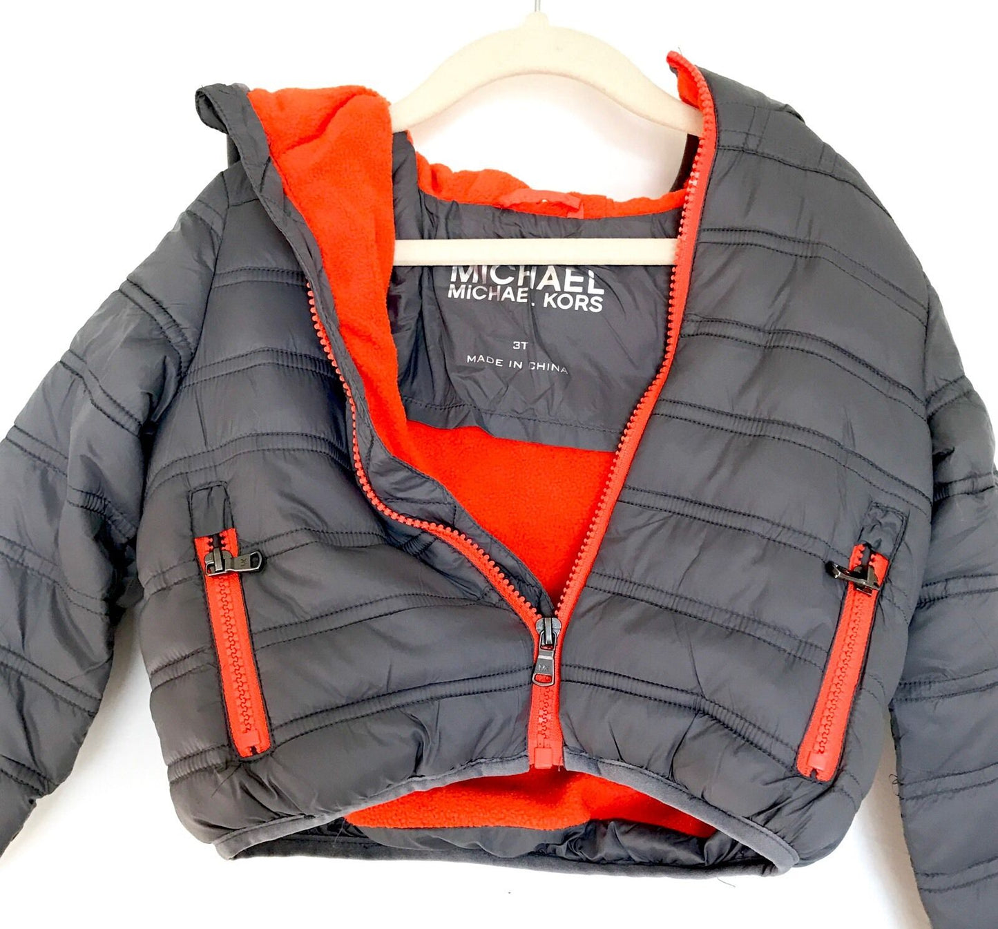 Michael Kors Grey & Orange Puffa Jacket NWT Retail $135 Price $49 Age 3