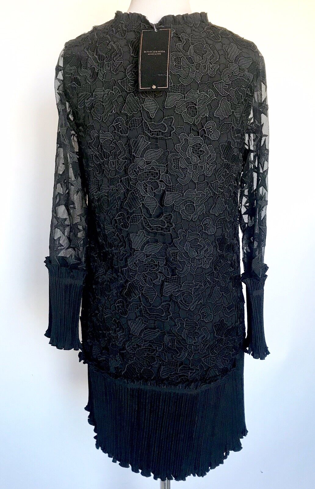 Maison Scotch & Soda Lace Sheer Sleeve Dress. NWT Retail $298 Price $95 Size XS
