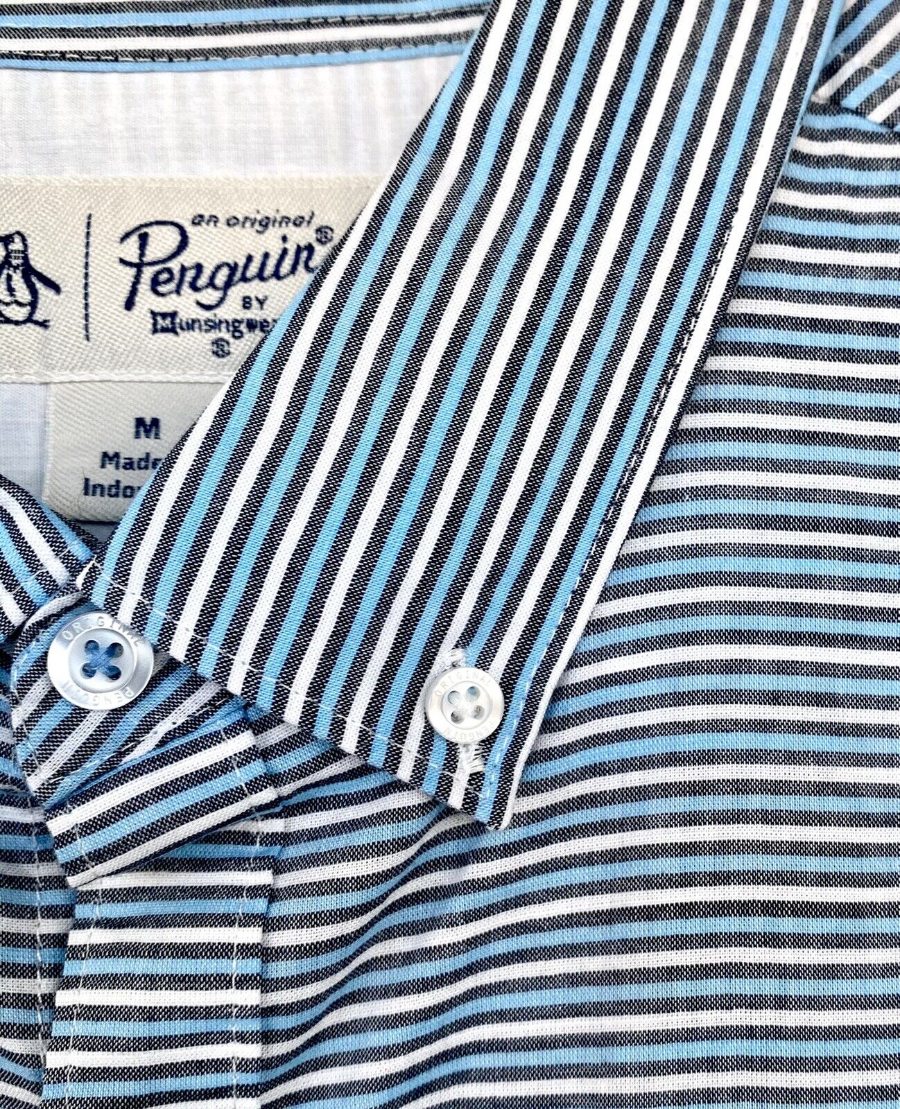 NWT Penguin Size Medium Stripe SS Shirt Retail $85 Price $45 Cotton