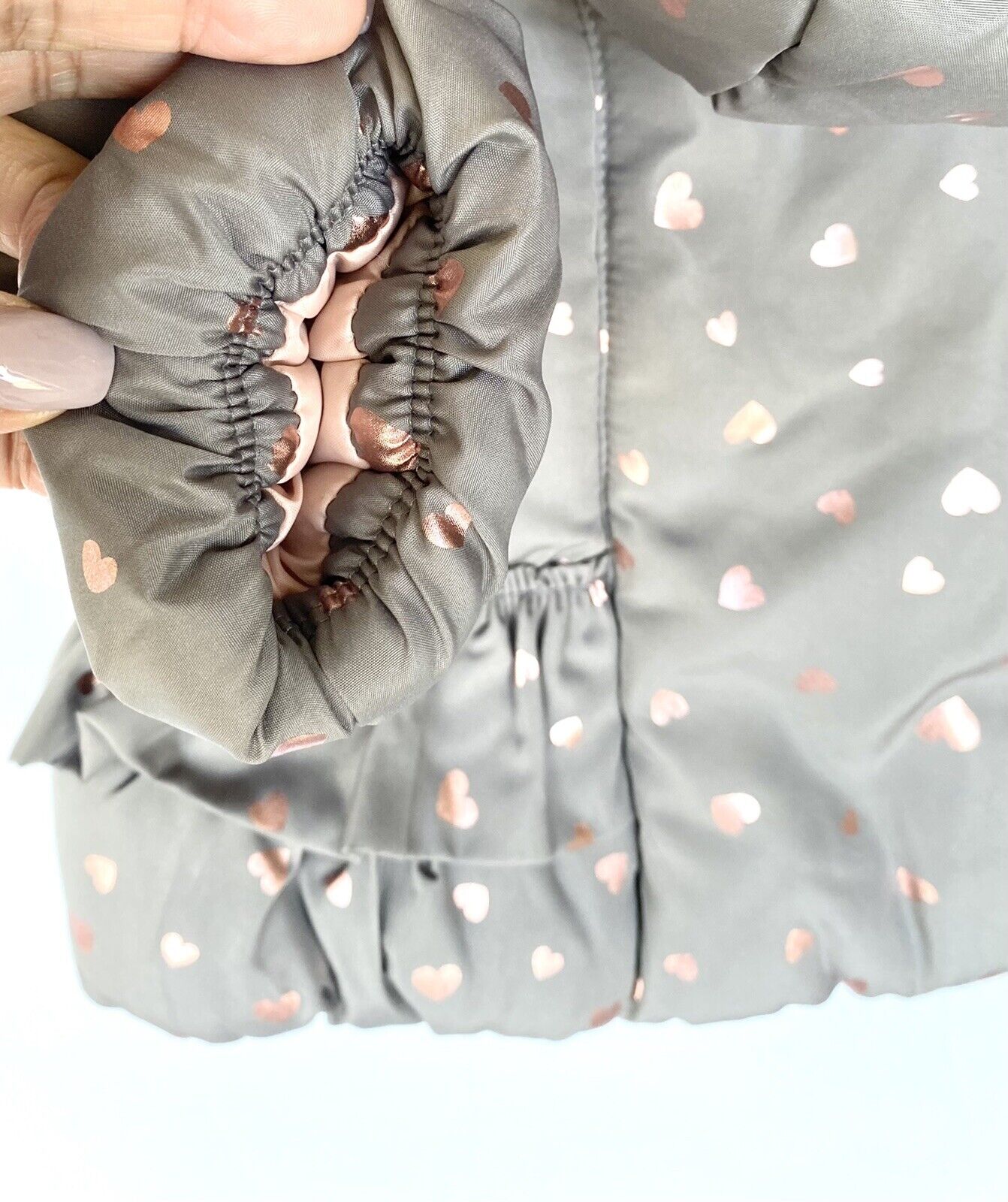 KENSIE Girl Ruffle Waist Grey Coat 12M RETAILS $65 Price $39 Pink Metallic Heart