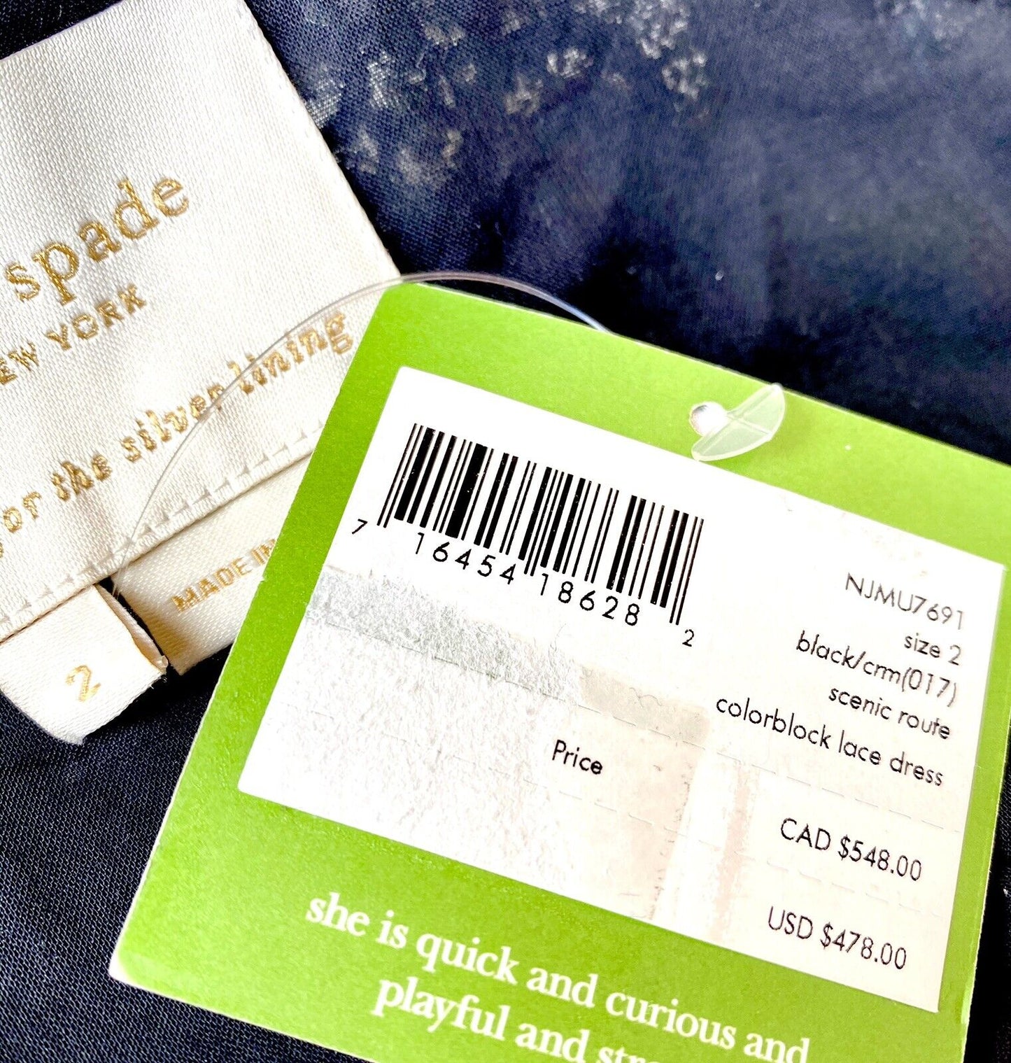 Kate Spade Black & Ivory Crochet Lace Dress. NWT Retail $478 Price $165 Size 2