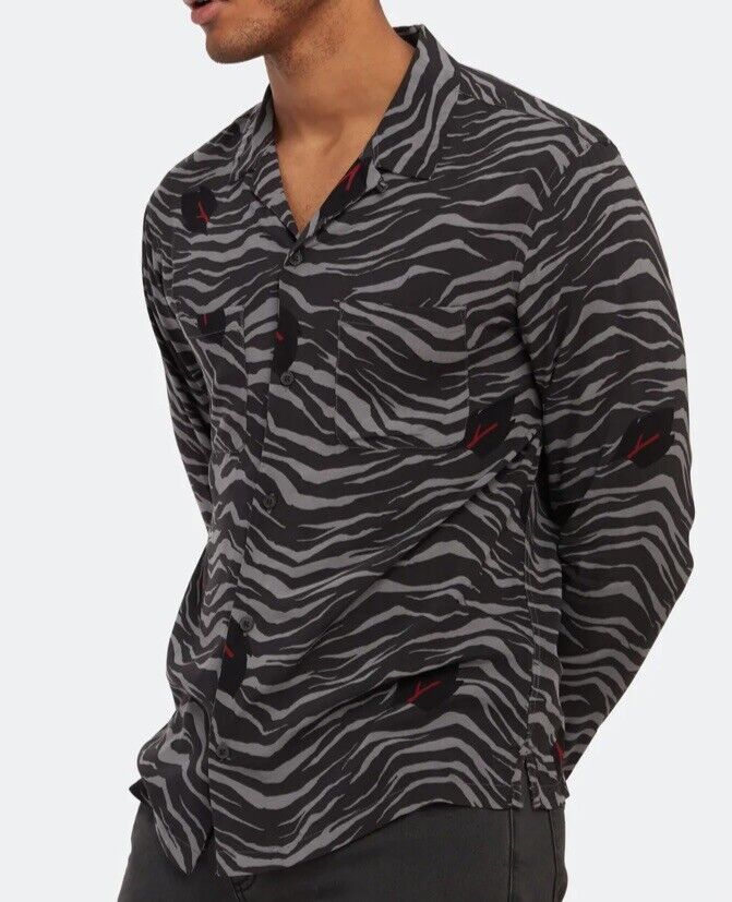 AllSaints Lazaro LS Shirt Retail $128 NWT Price $69 Size S Black Grey