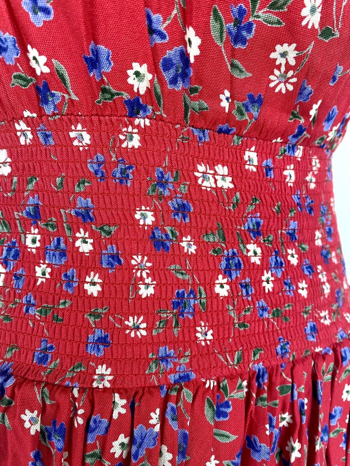 patrons of peace Tiered Ruffles red strapless dress smocked waist $59 XS
