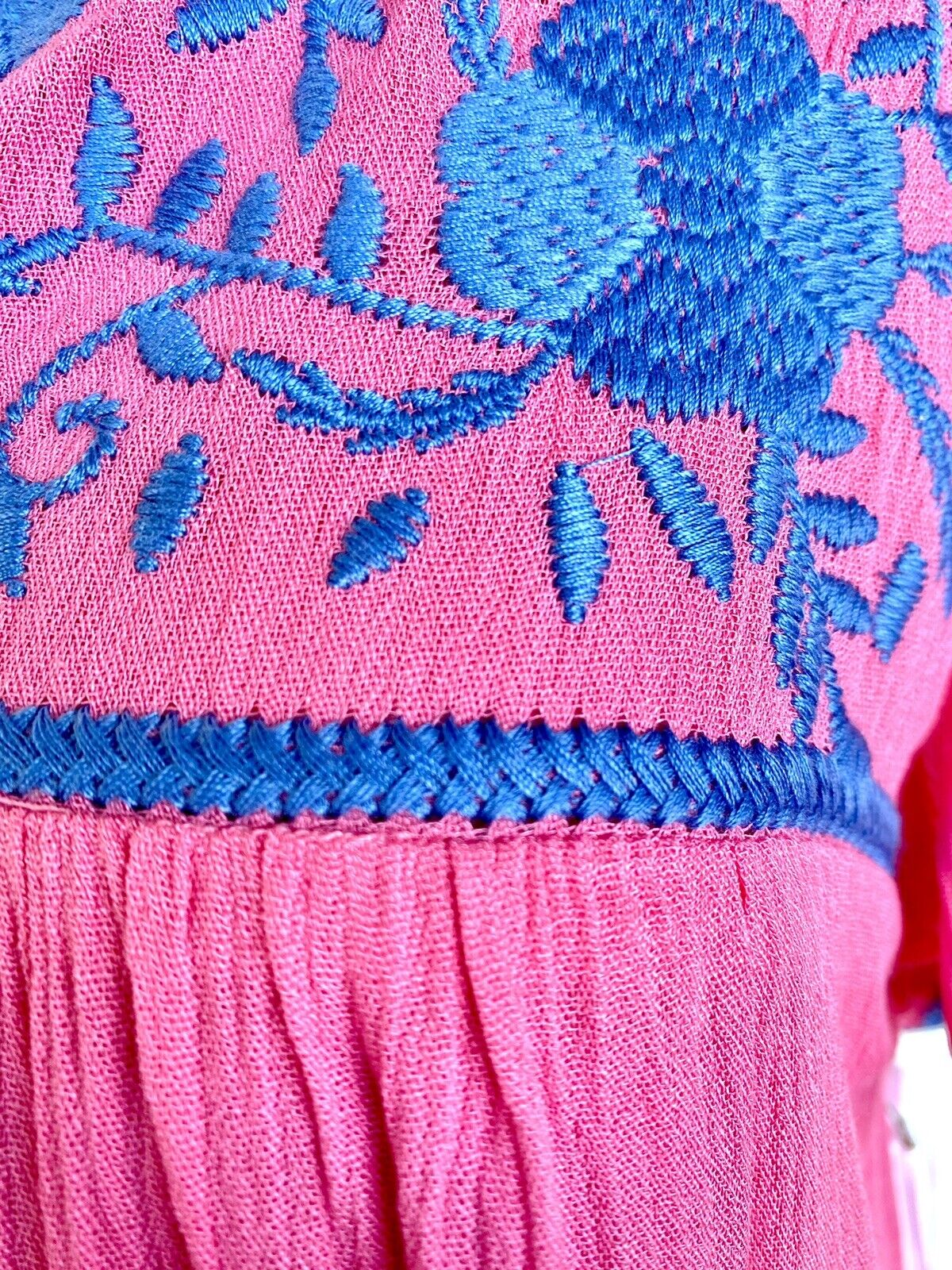 NWT J Marie embroidered Pink & Blue maxi Dress S Retail $118 Price $69