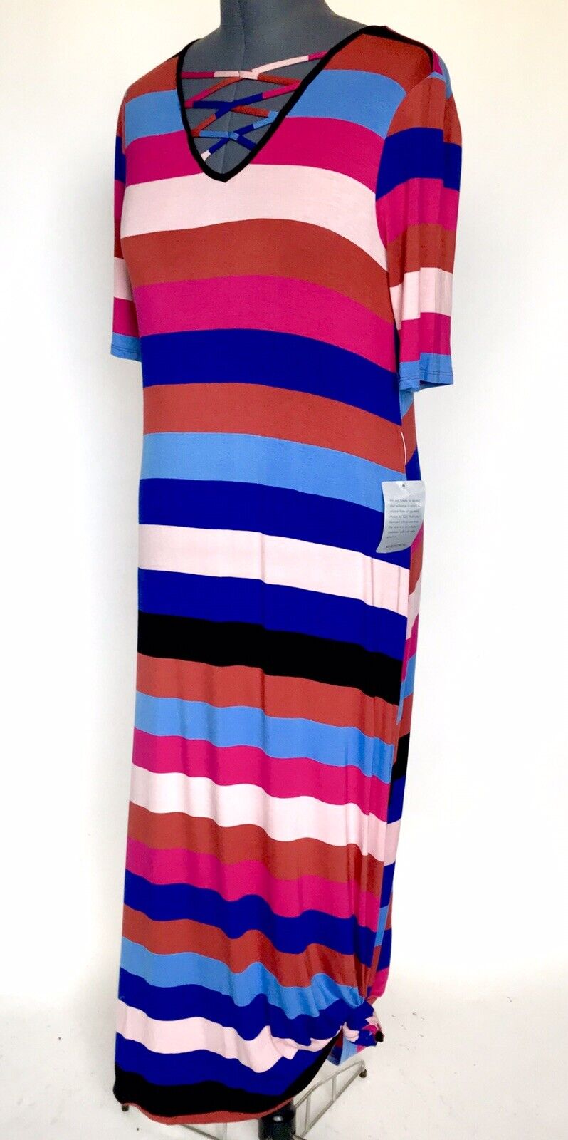Spense Stripe Stretch Knot Hem Dress. Size L NWT Price $43