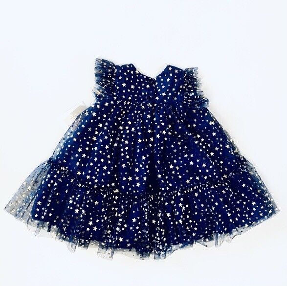 Pippa & Julie Blue & Gold Star Net Dress & Panties Retail $50 Price $39 18M NWT