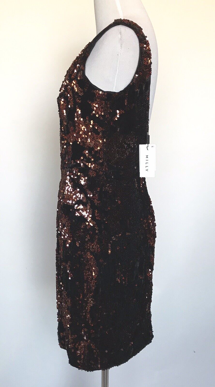 Milly Black Velvet & Copper Sequin Dress. Retail $395 Price $89 Size 2