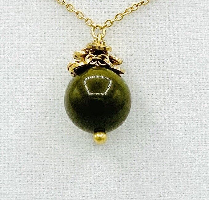 Pilgrim Bead Gem Necklace In Olive Green. 14 Carat Gold Plate Price $14 NWT