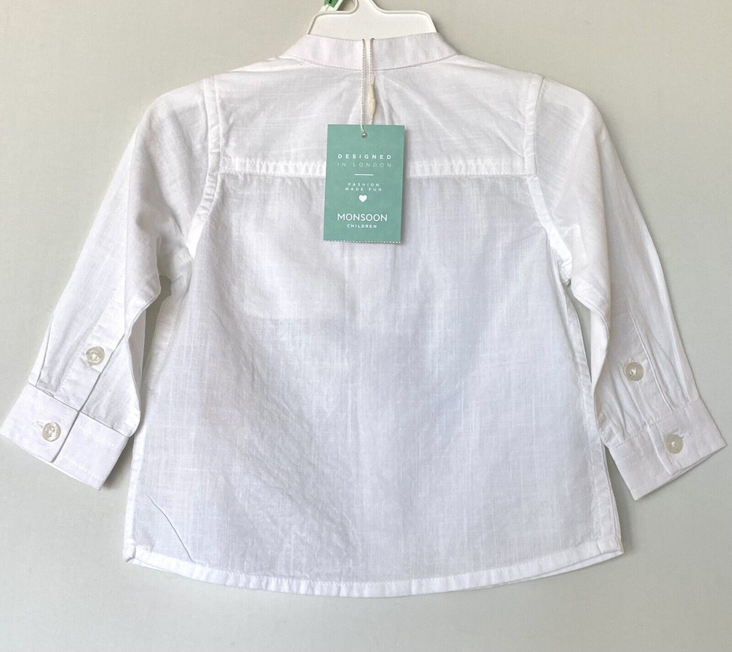 Monsoon London Nehru White Cotton Long Sleeve Shirt 6-12 M Price $32