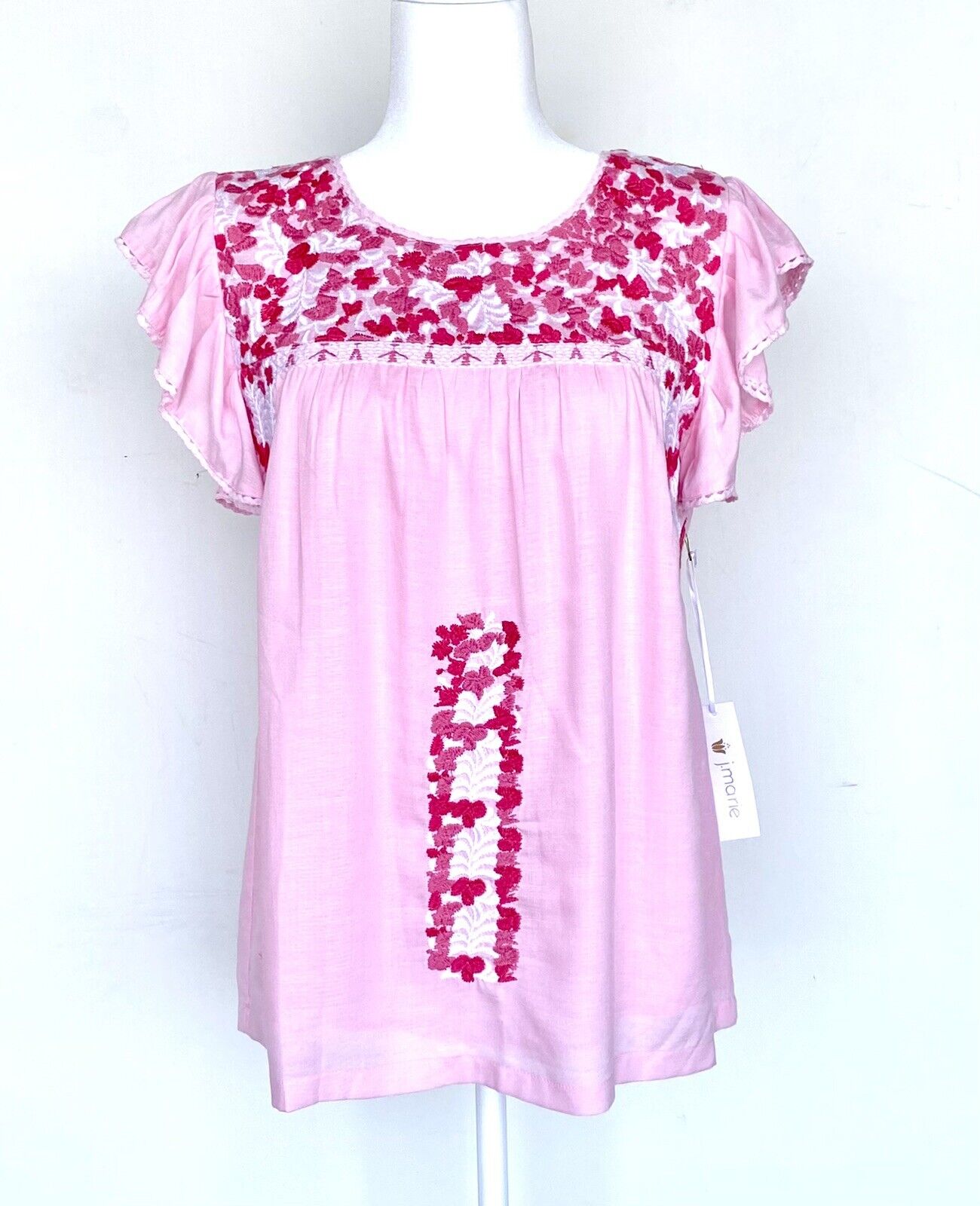 NWT J Marie embroidered Ainsley Top size M Retail $106 Price $56 pink