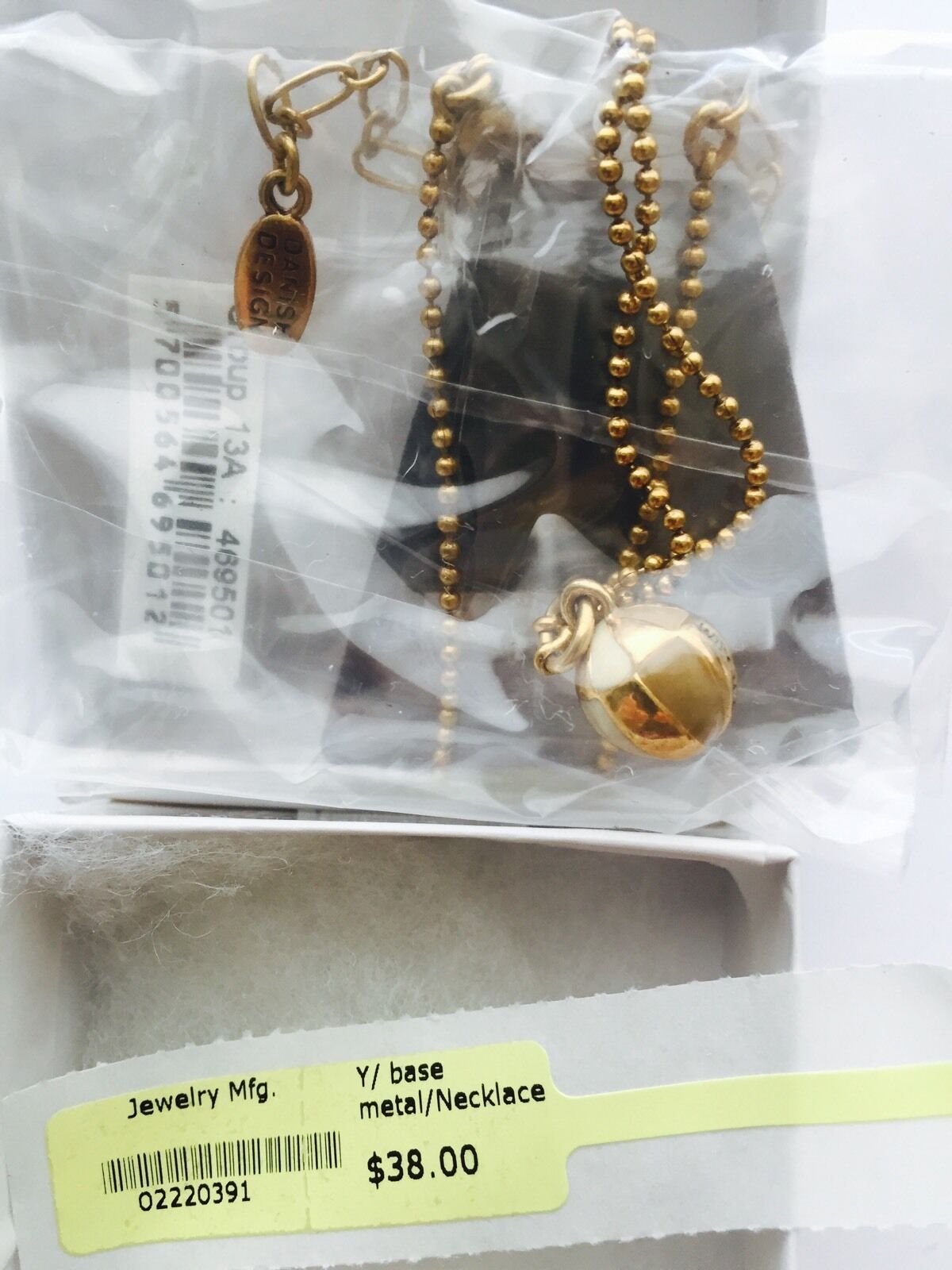 Pilgrim Danish 16Ct Gold Plate necklace Solid ball. Retails $38 Price $16.45