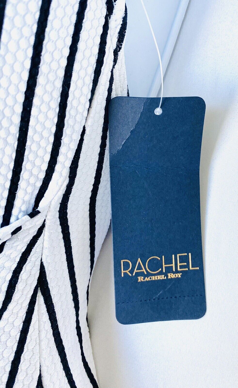 Rachel Roy Black White Stripe Tie Swimsuit NWT Retails $119 Price $49 Size L