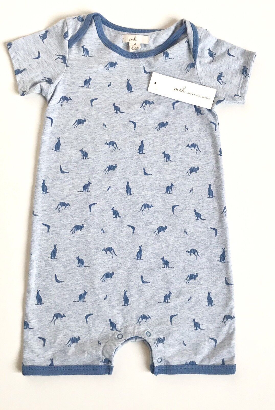 Peek Blue Kangaroo Hemsworth Romper NWT . 12-24 Month. Retails $34 Price $20.40