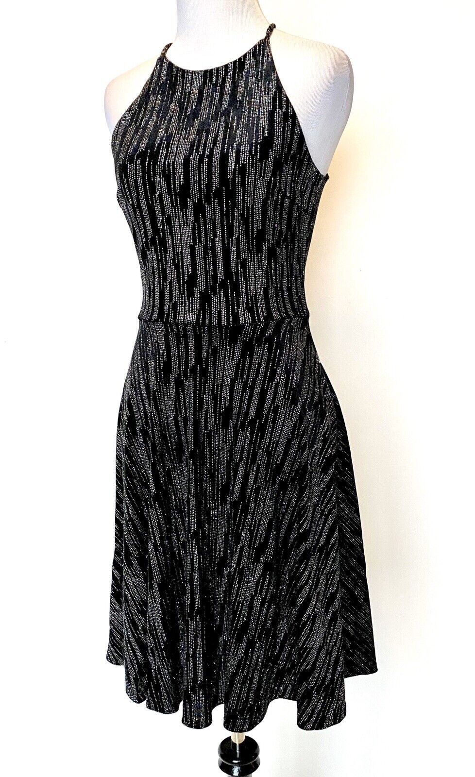 Black & Silver Velvet Stretch Skater Dress S Retail $78 Price $29 NWT