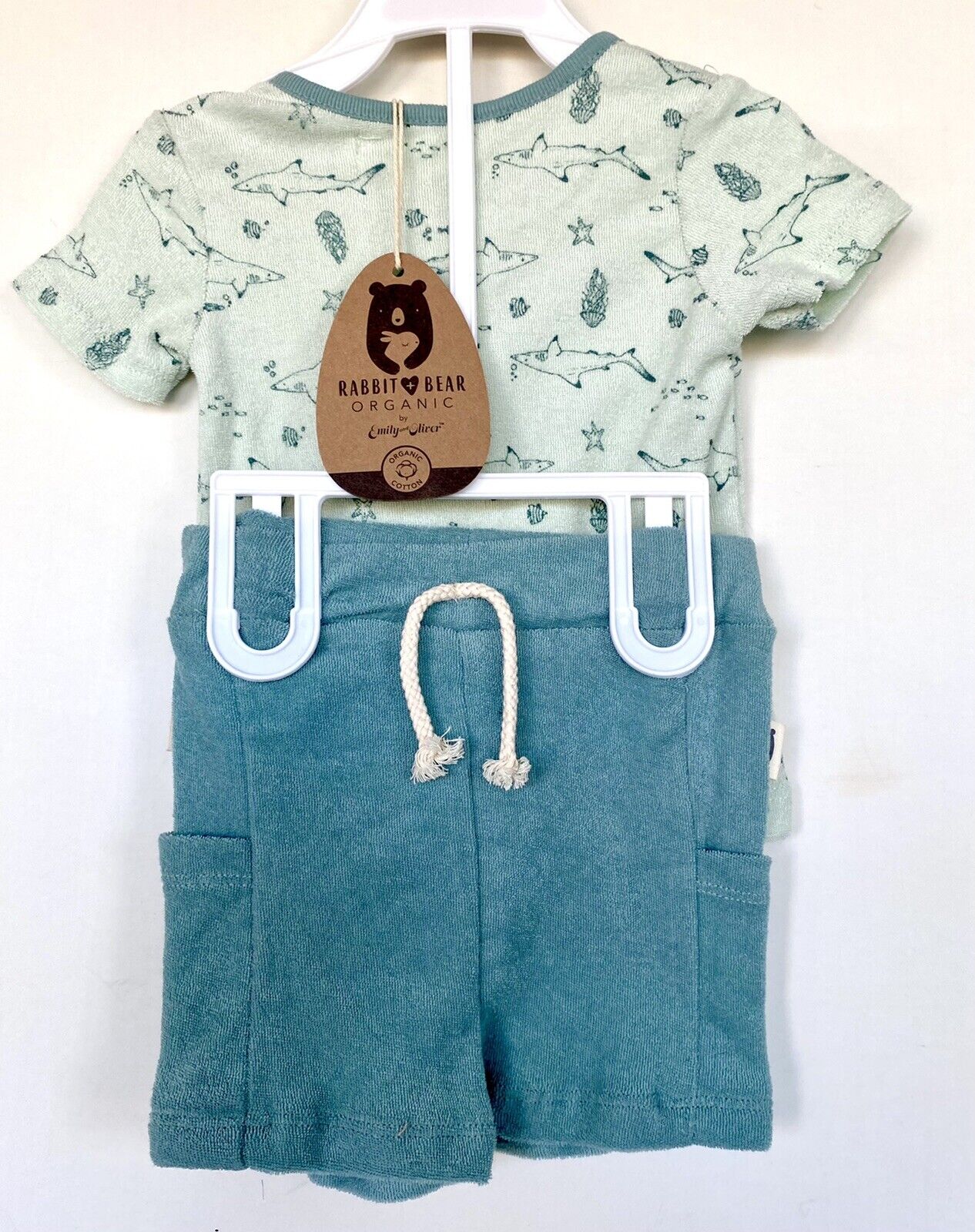 Rabbit+Bear 100% Organic Cotton 2 Piece Tee And Shorts / Pjs Toweling 6-9 M $24