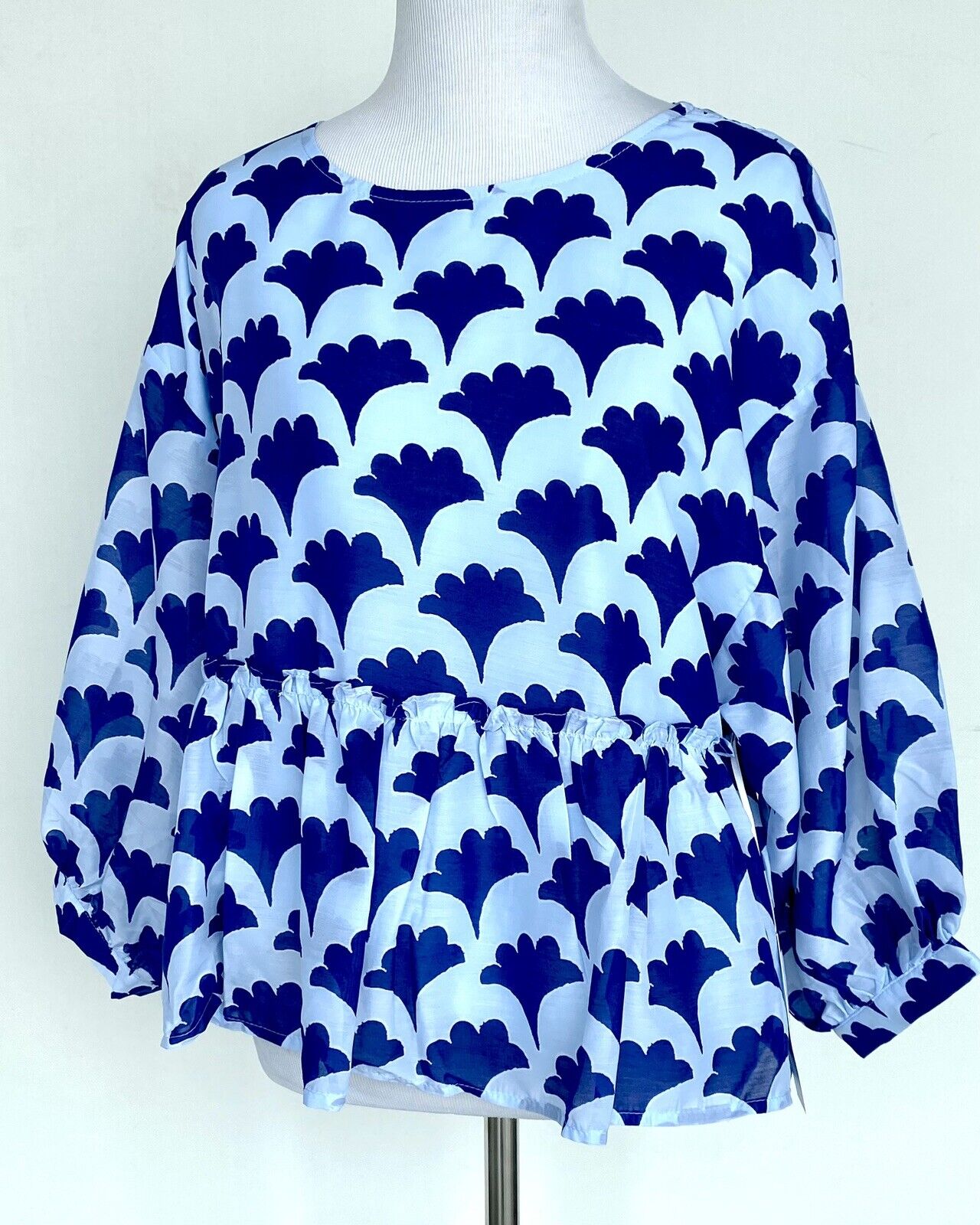 J Marie Pippa LS Ruffle Top size XS Blue Fan Retail $92 Price $49