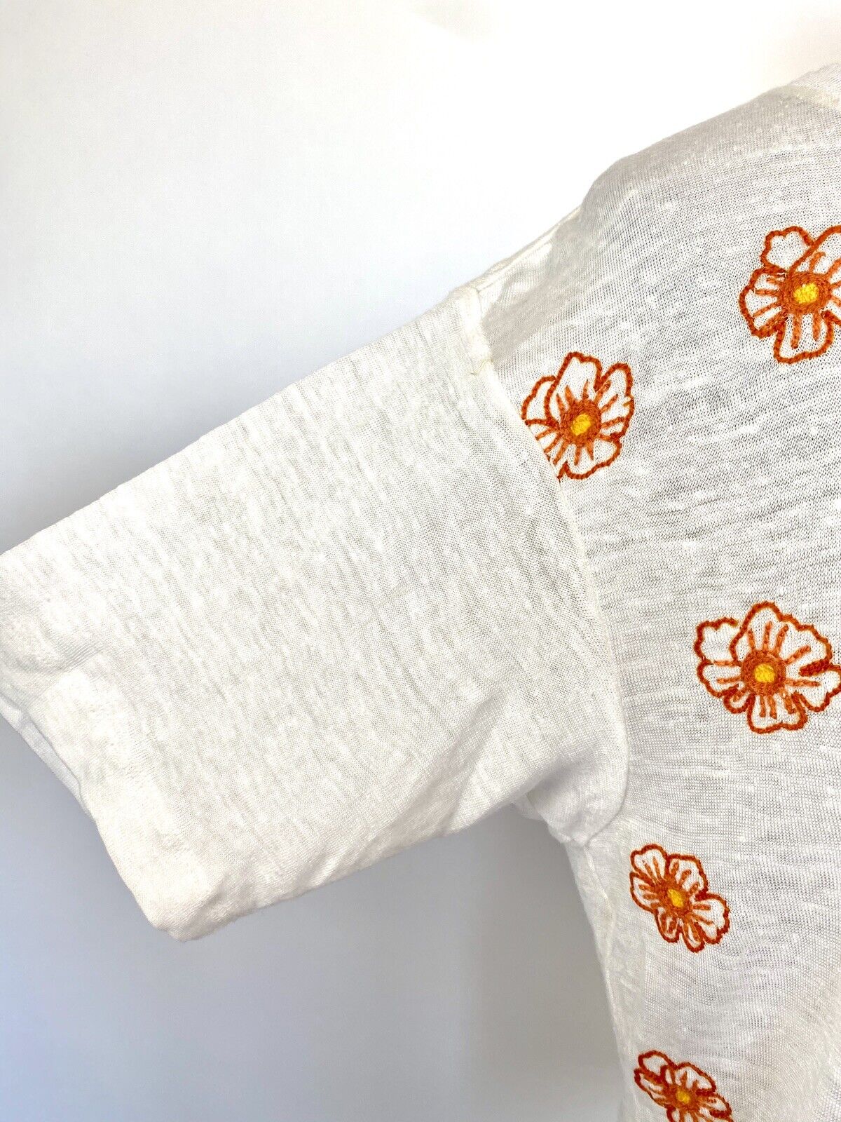 BannerDay Ivory Linen Embroidered T-Shirt Top S (2) Retail $172 Price $45 NWT