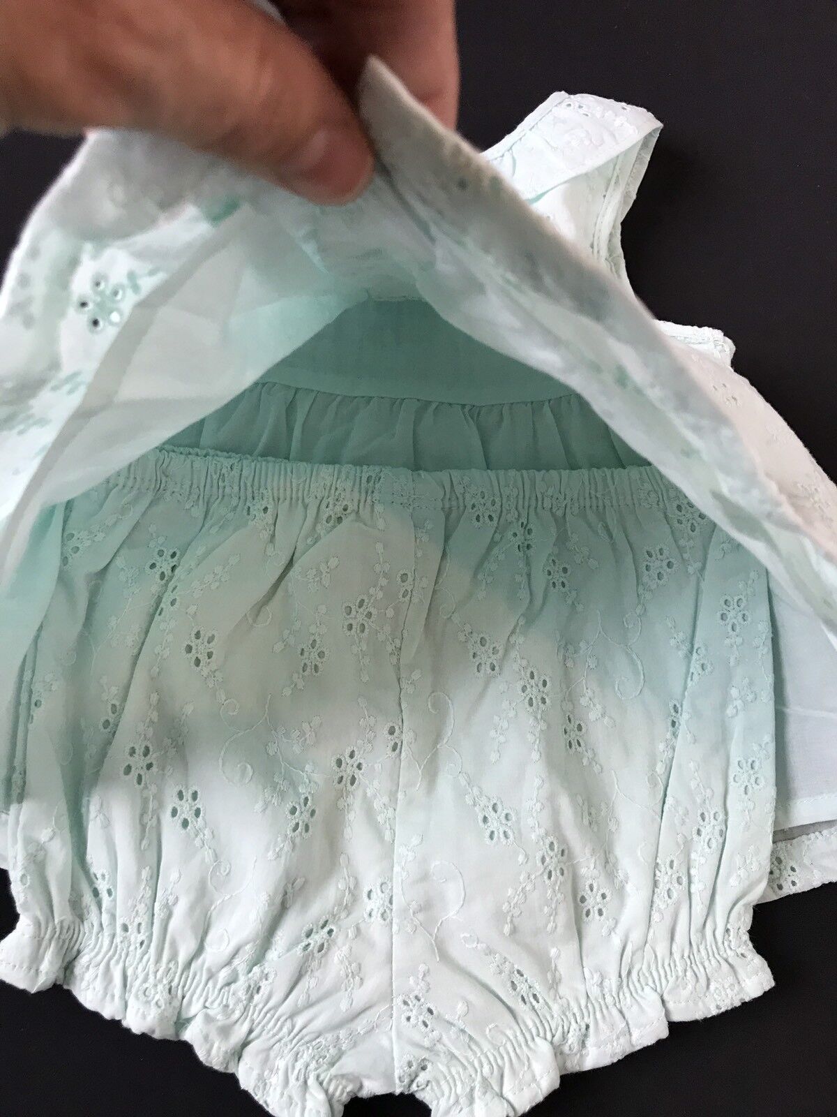 Little Me 2 Pc Mint Sunsuit Dress. Eyelet Smocking. 6 M NWTRetail $36 Price $22