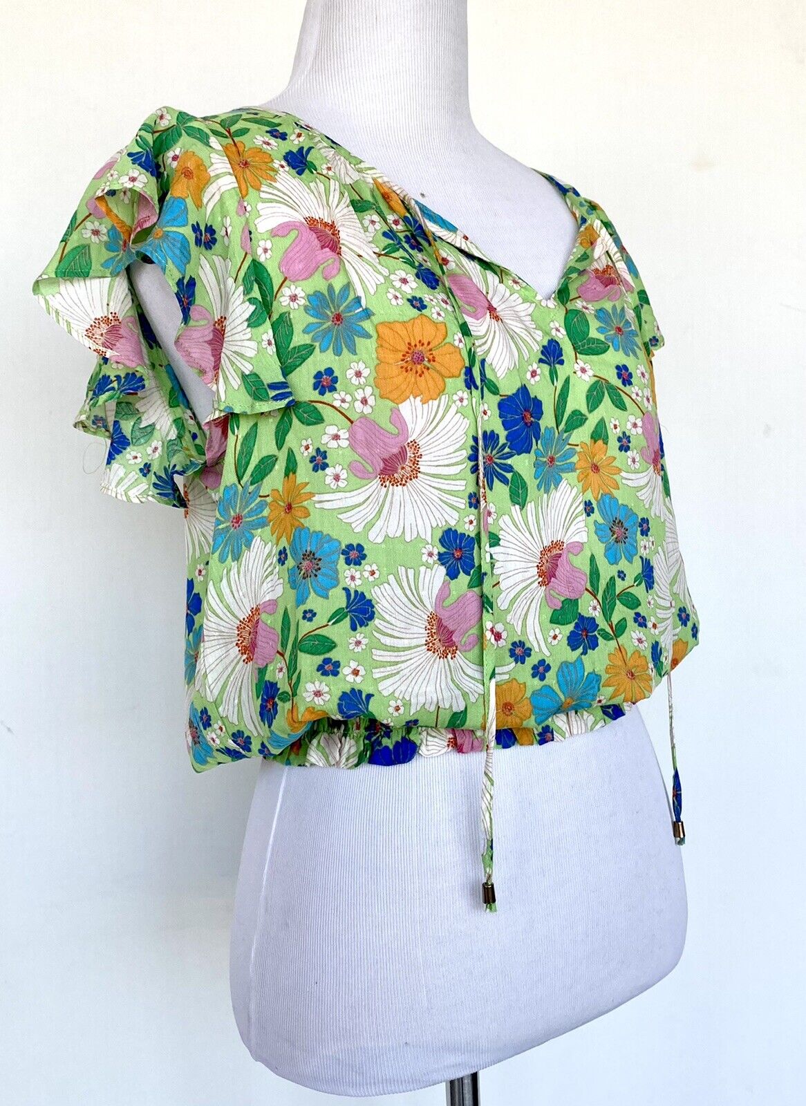 Rose and Olive green smocked Waist flutter sleeve top Price $46 XS