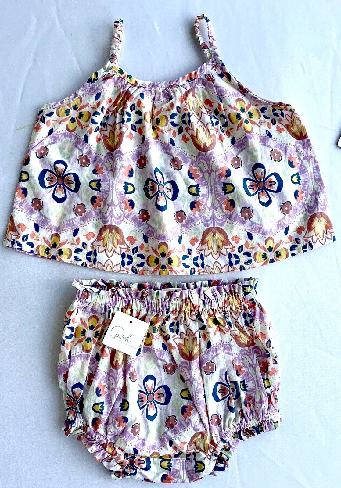 Peek Cabana Print 2 Pc Top & Bloomer Shorts 6-12 M Retail $50 Price $34 NWT