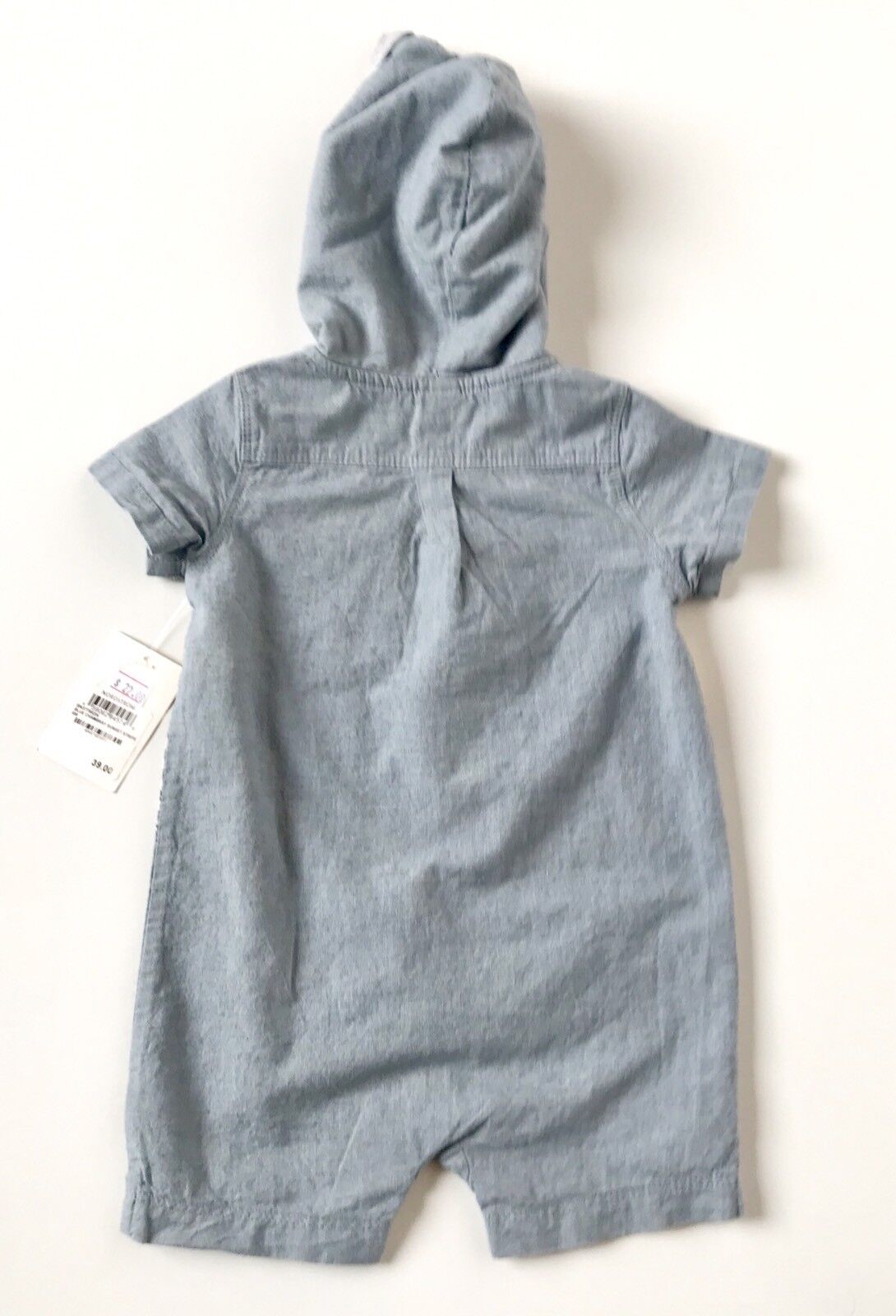 Tucker + Tate Linen Mix Chambray Hooded Romper.NWT Retail $39 Price $19.50 9 M