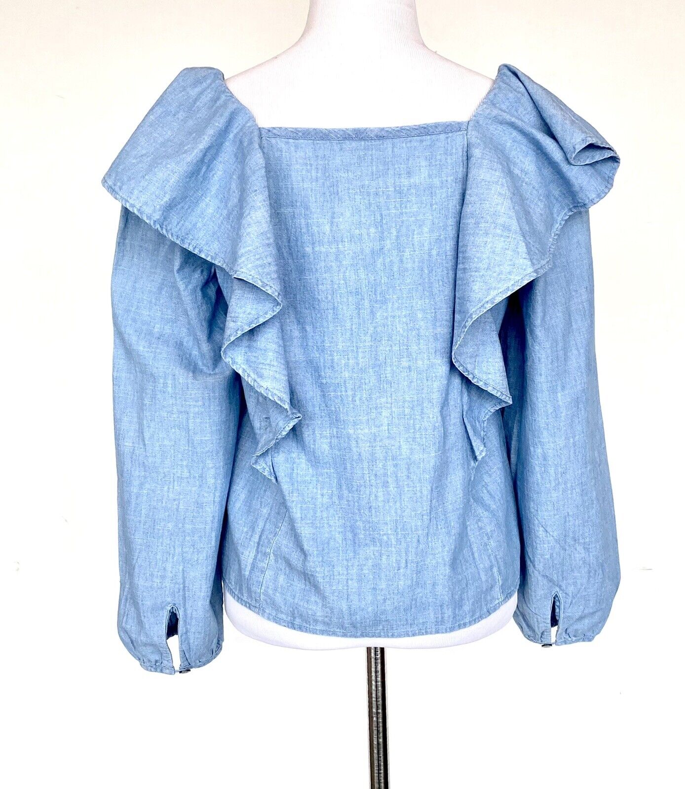 J Crew Chambray Ruffle Square Neck Retail $79.50 Price $45 Size XXS