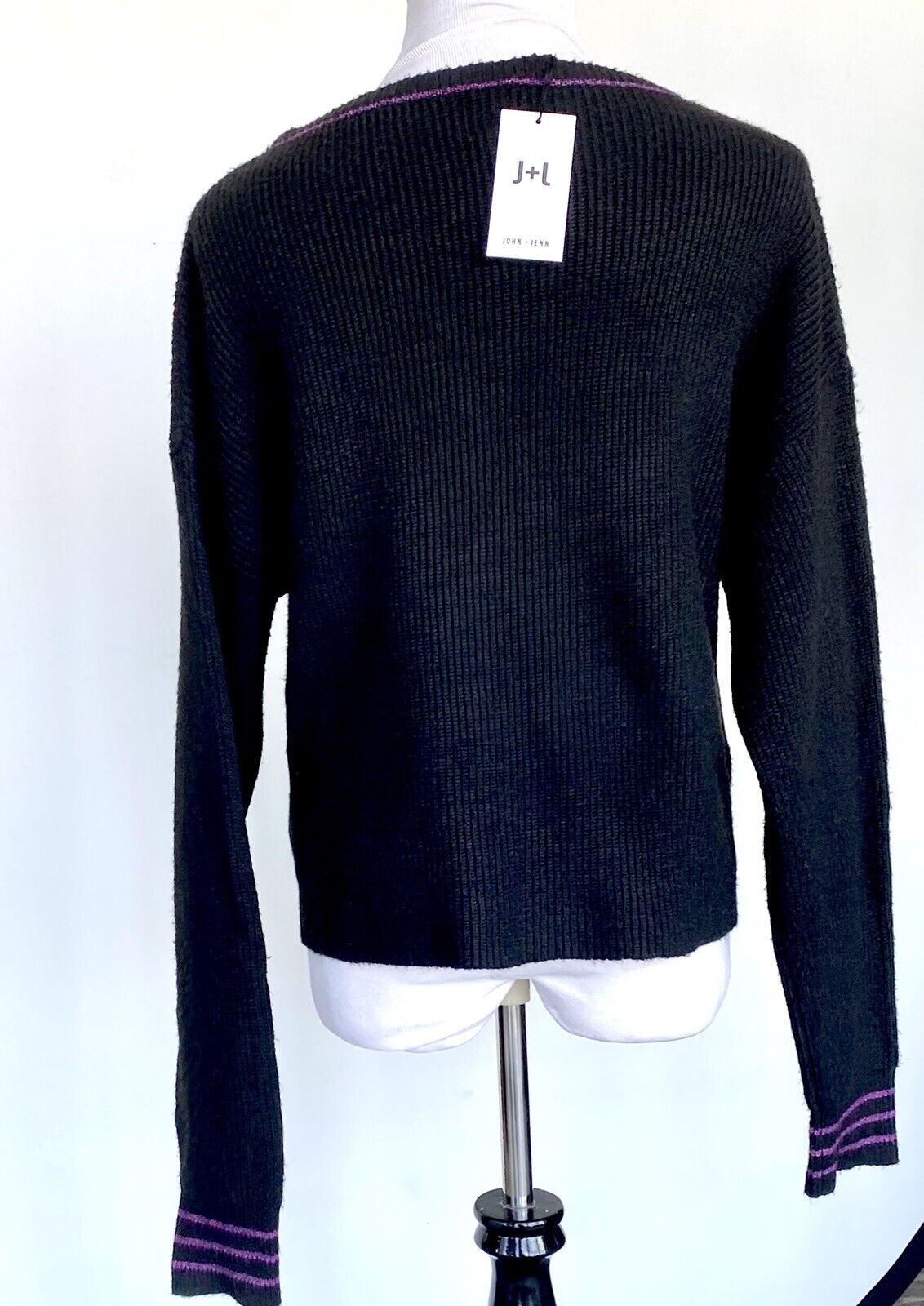 John & Jenn stripe Knit Rib sweater Retail $125 Price $65 Size XS NWT Black Pink