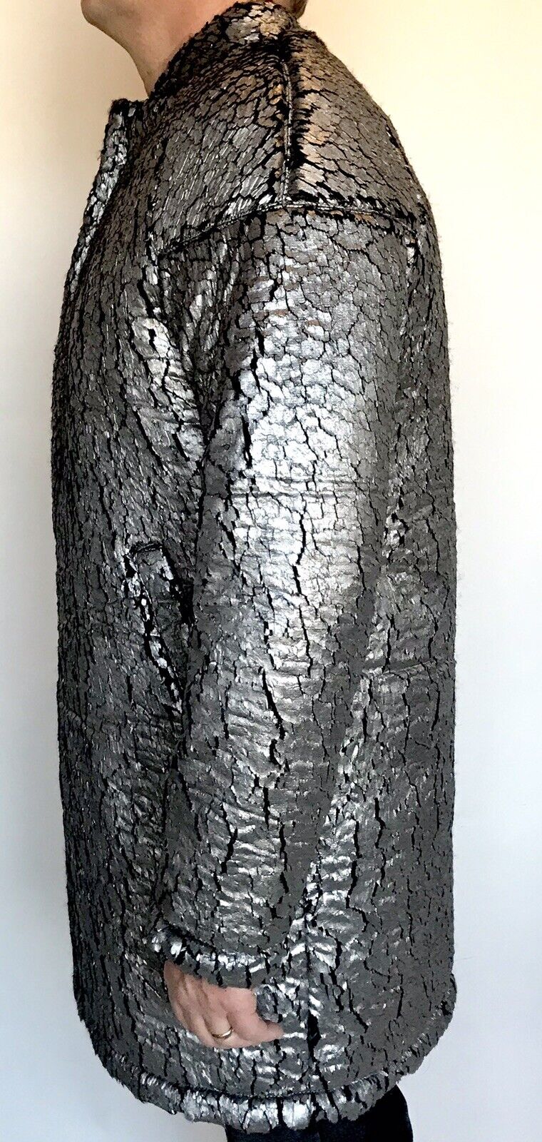 Helmet Lang Silver Foil Faux Fur Sherpa Coat. Retail $1,125 Price $575 NWT M/L