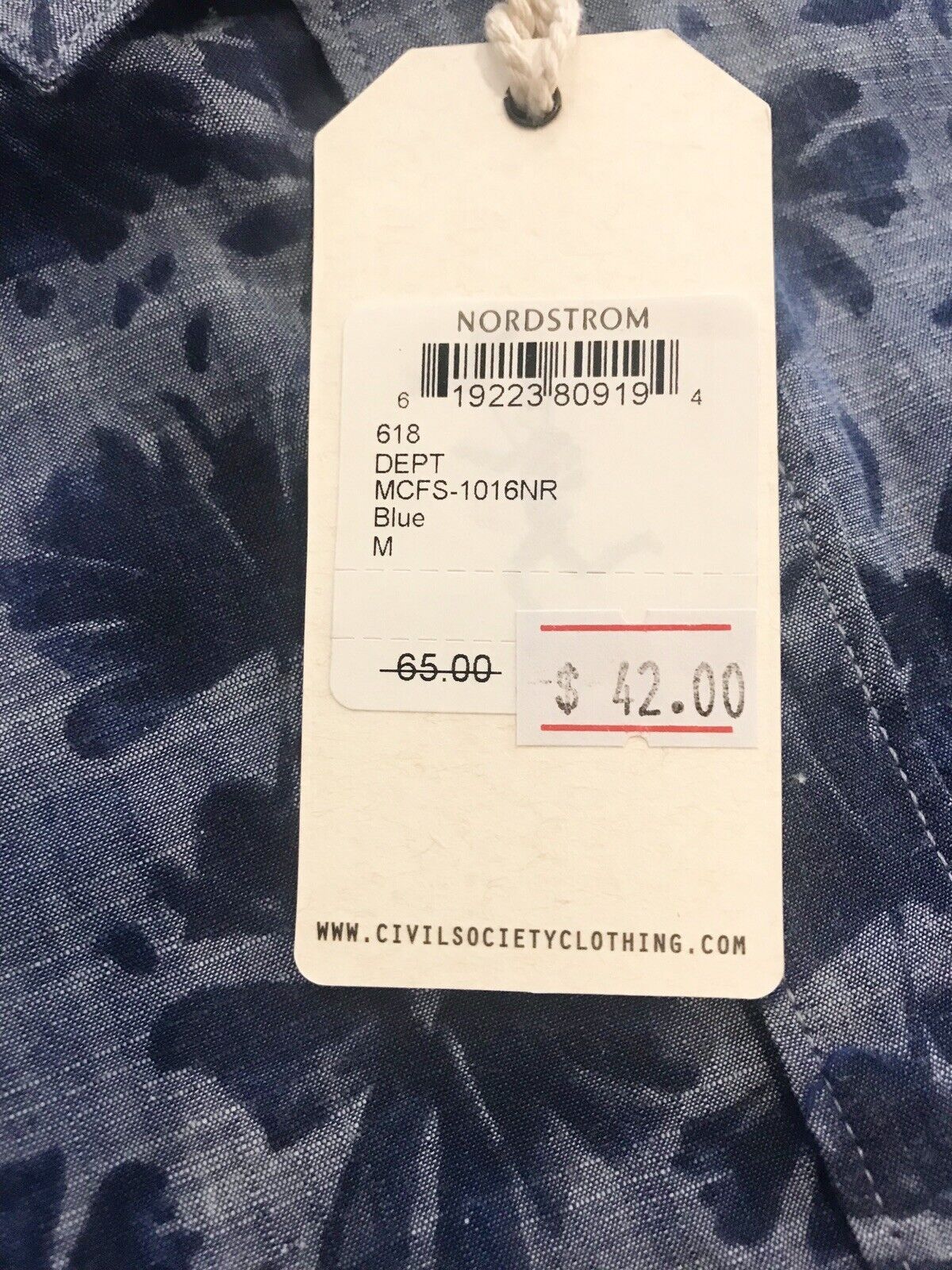 Civil Society Blue Leaf SS Shirt. Retail $65 Price $29 NWT Size M