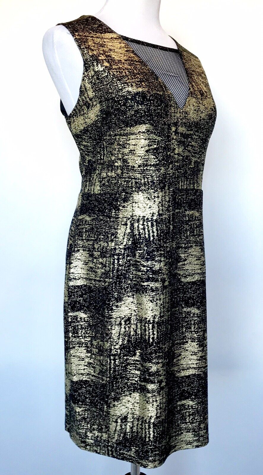 Melloday Gold And Black Mesh Cutout Stretch Dress Size Large. Price $44. NWT