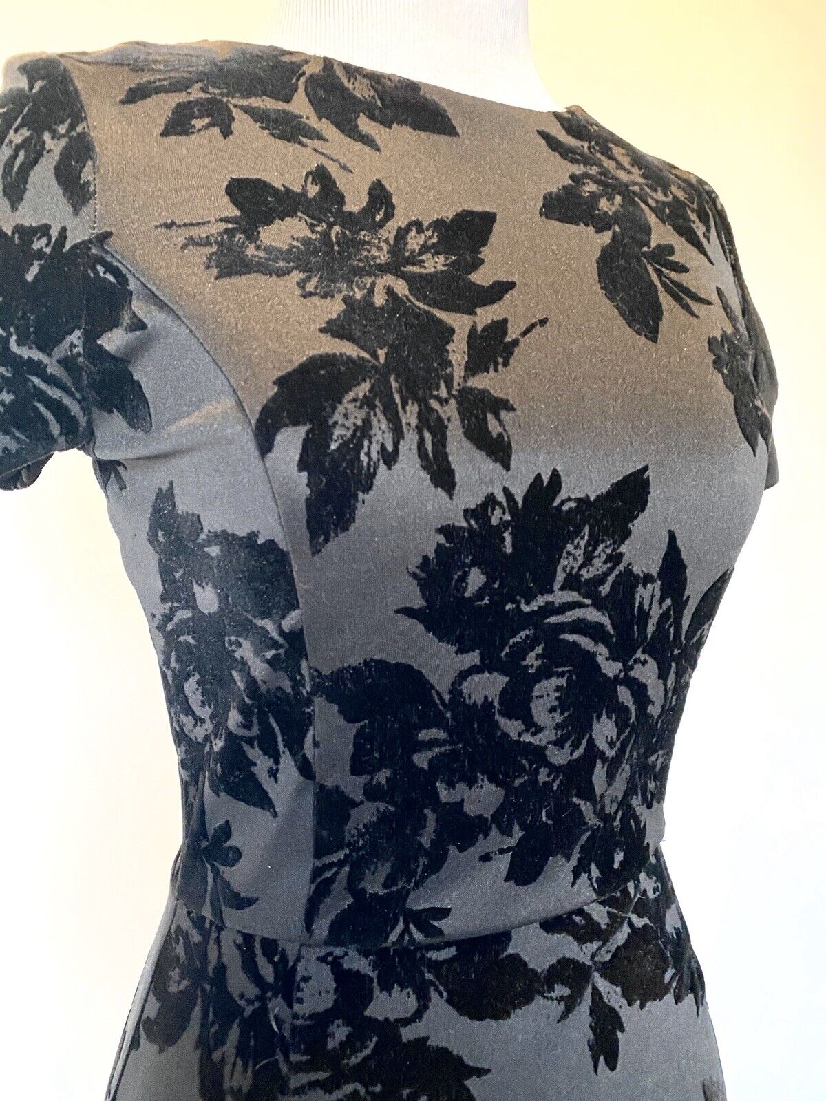 Black Flocked Velvet Floral Dress XS Retail $98 Price $28 NEW