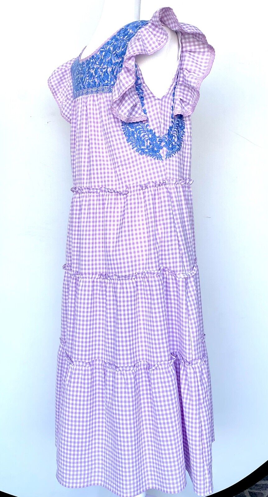 J Marie embroidered Oakley MIDI Dress size S Retail $140 Price $70 Gingham