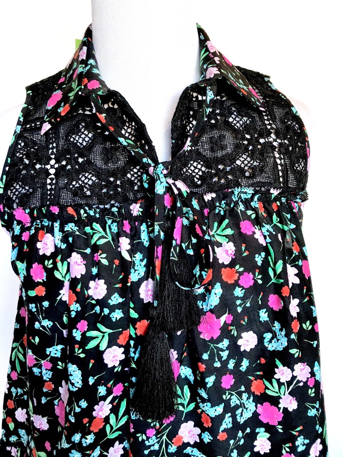 Kate Spade Floral Black Silk Mix Lace Top NWT Retail $228 Price $64 Size XS